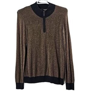 J. McLaughin Men Sz L Brown /Gray Y2K 90s Grand Pa Grunge Preppy 1/4 Zip Sweater